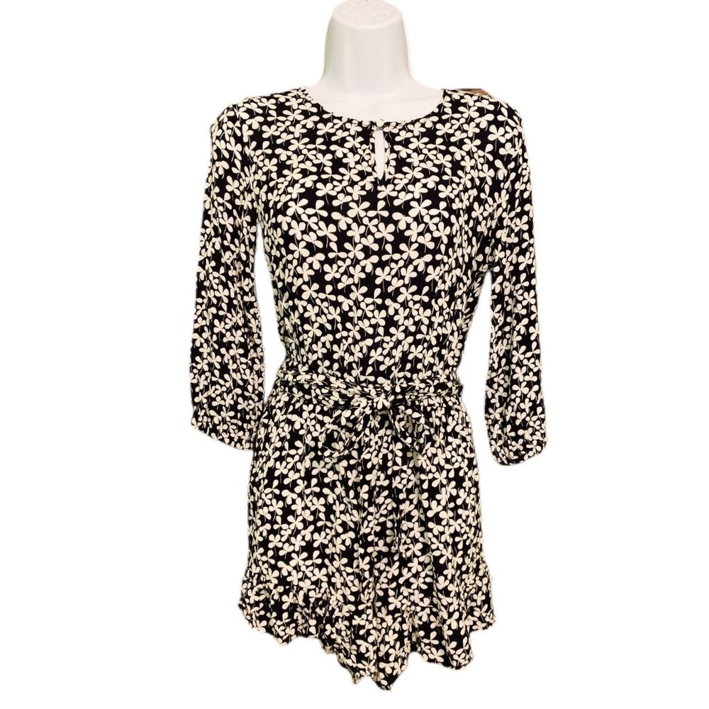 Who What Wear Romper Shorts Ruffle Black White Clover Floral XS
